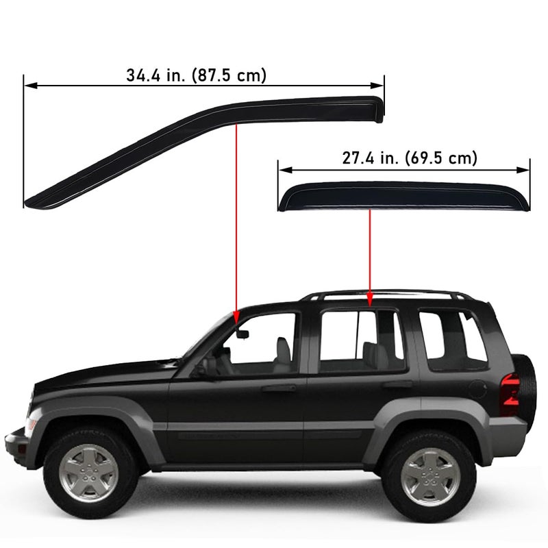 Lightronic Extra Durable Outside-Mount Auto Vent Window Visor, Fits 2002-2007 Jeep Liberty, UV Protection Rain Guard, Original Wind Deflector, No-Drill Easy Install, Dark Smoke, 4-Pcs - Image 2